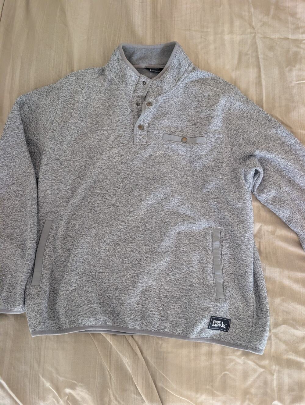 Eddie Bauer Men's Quarter Snap Pullover Mockneck Sweater Gray Warm Fleece XL
